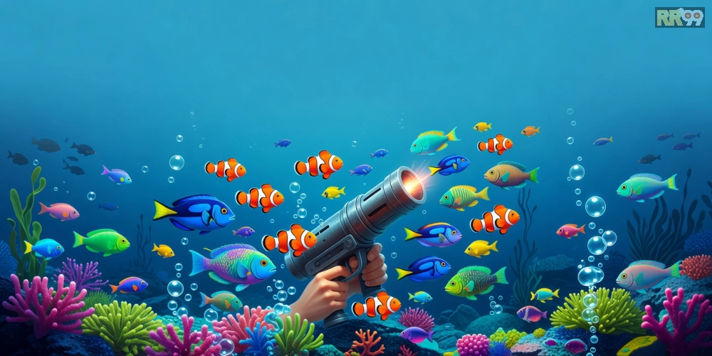 Minh họa khái niệm bắn cá online rr99 với giao diện game sống động