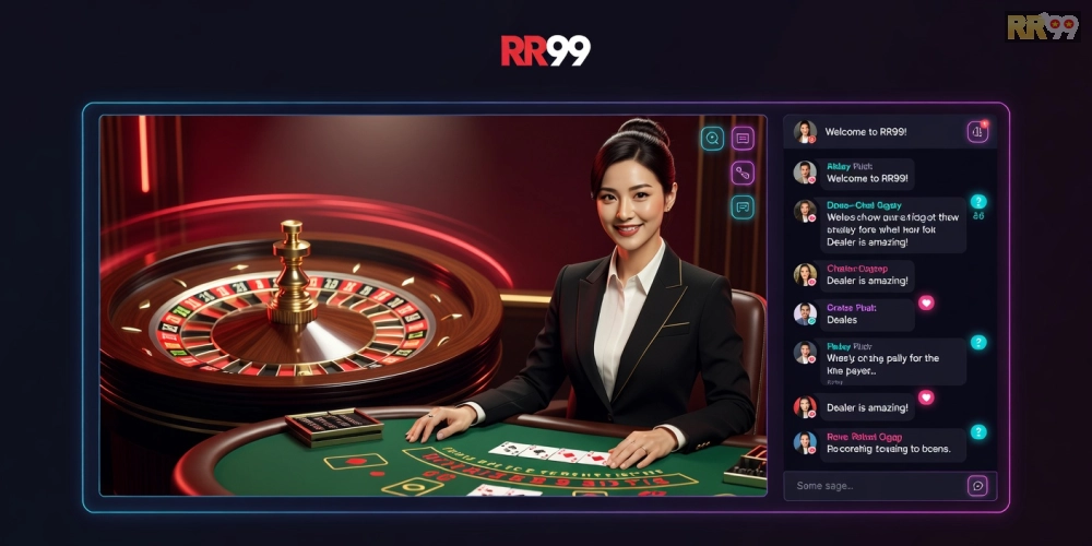Minh họa giao diện live casino rr99 với dealer chuyên nghiệp và bàn chơi đa dạng